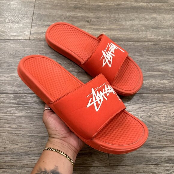 Nike x Stussy Benassi Slides Men Size 13 Sandals Habanero Red White CW2787-600 main image 7